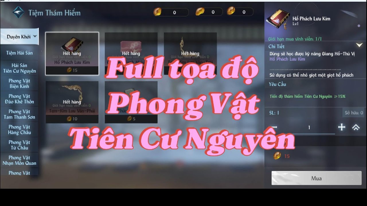 Full Tọa Độ Phong Vật Tiên Cư Nguyên | Nghịch Thủy Hàn