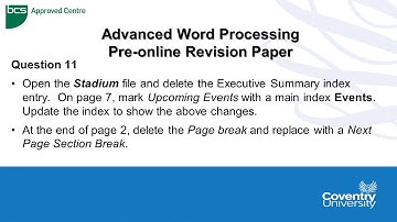ECDL Coventry University: Advanced Word Pre-online Revision Paper Question 11 - Index
