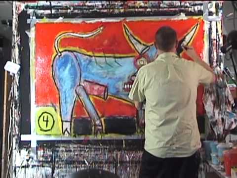 matt sesow paints "runway bull, with ball"