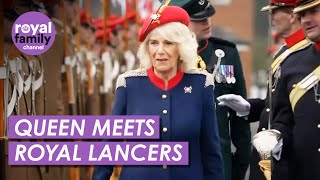 Queen Camilla meets Royal Lancers for first time as Colonel-in-Chief