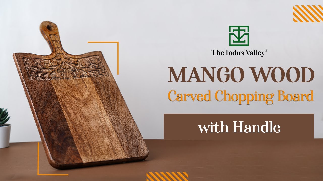 100% Natural Mango Wood Carved Chopping/Cutting Board with Handle, Tox –  The Indus Valley