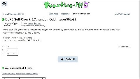 Java Practice It || 5.7 randomOddInteger50to99 || random basics