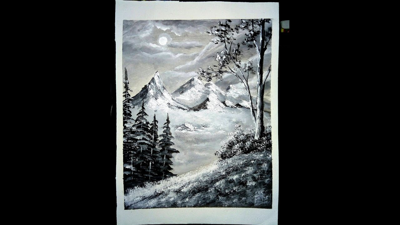 BLACK AND WHITE Acrylic Painting Tutorial / Easy Black and White Painting 