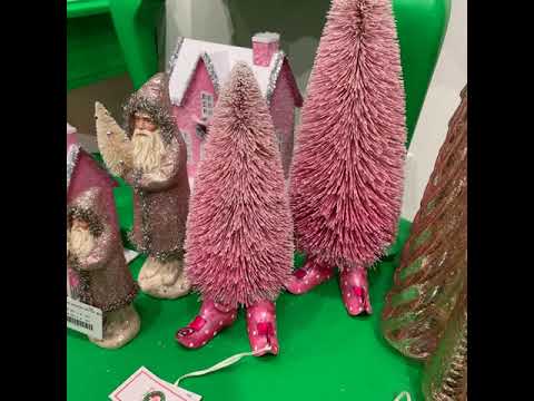 Raz Pink Bottle Brush Tree with Elf Shoes Christmas Decoration 4227115