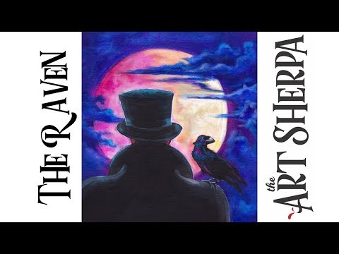 How to paint with Acrylic on Canvas Raven and Full moon Live stream