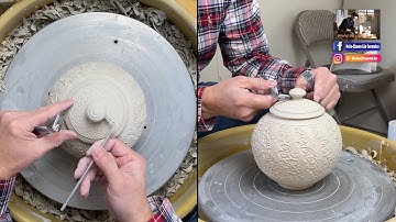 569. Trimming a Roller Texture Covered/Lidded Jar with Hsin-Chuen Lin 林新春 滾花紋蓋罐修坯示範