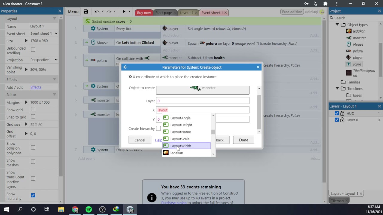 Tutorial Construct 3 #3 Alien Shooter-Spawn Monster Part3