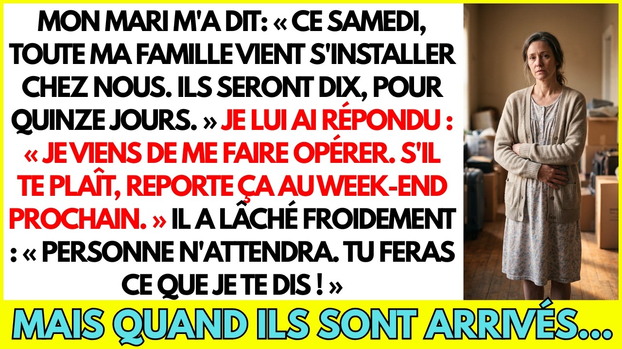 On m’a recousue il y a cinq jours quand je suis rentrée chez moi et que j’ai découvert deux lits pliants montés au milieu de mon salon. Mon mari empilait des cartons sans même se retourner. Sa...