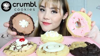 ASMR Crumbl Cookie Eating Show! 🍪🍌✨ | chewy eating sounds, whispered taste test mukbang :) 쿠키먹방