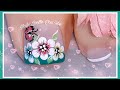 Diseño de uñas con flores y mariposa para los pies / decoración de uñas pie flores / uñas decoradas