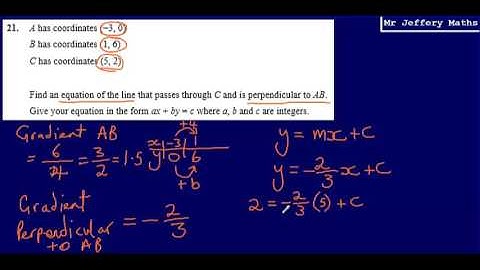 Equation of Perpendicular Line (GCSE Maths - Edexcel Practice Tests Set 2 - 1H - Question 21)