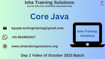 Core Java Day 1 Video On 10th October 2023. Call or WhatsApp us on +91-8019952427 to Enroll