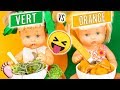 🤢 NOA ET NOE mangent que la nourriture vert ou orange pendant 24heures ! Challenge avec mes poupées