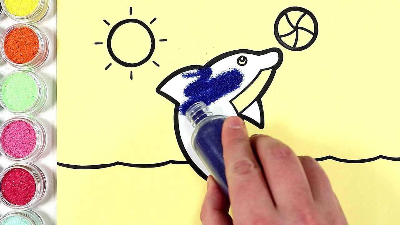 Dolphin coloring and drawing for Kids, Toddlers | Learn Colors