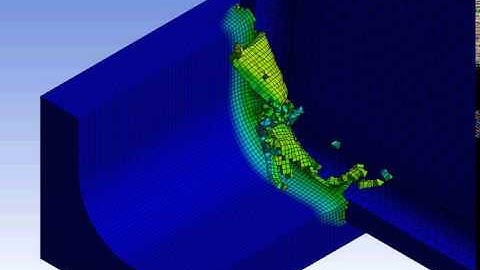 Ansys Workbench explicit dynamics cutting of AlSi 1045 with semi circle chip step example 4