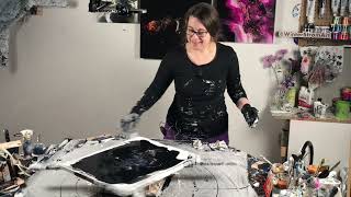 HIding Paynes grey under black with golden accents #fluidart tutorial swipe  acrylic pouring