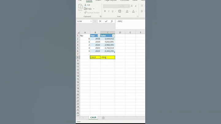 CAGR Function in excel