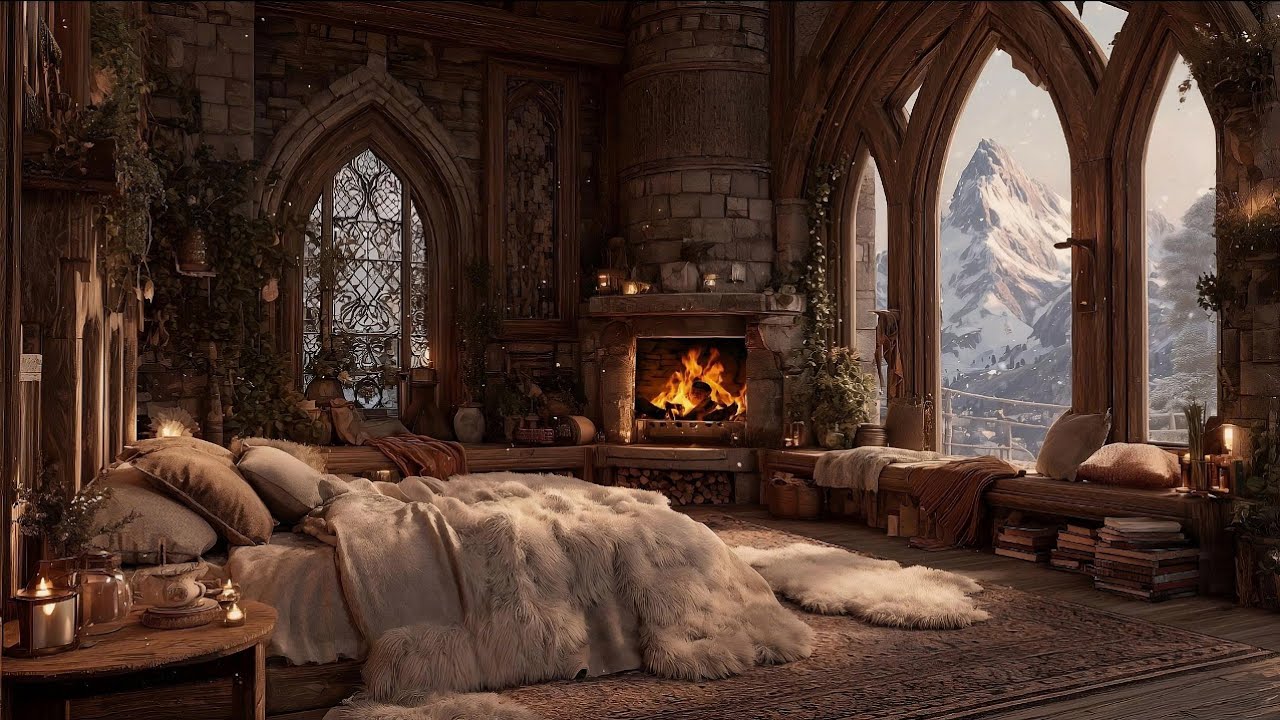 Within the Stone Walls — Quiet Fire & Soft Snowfall (3 Hours)