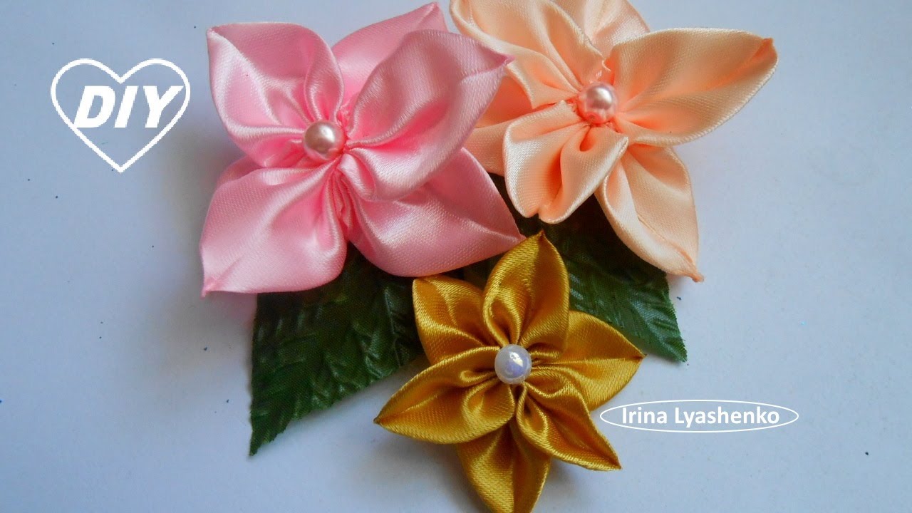 Amazing Ribbon Flower/ Цветок из лент канзаши/ Flor de fita/ Flor de la ...