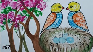 Thumb Painting Birds / Thumb Painting Drawing / Thumb Impression Drawing /# 57
