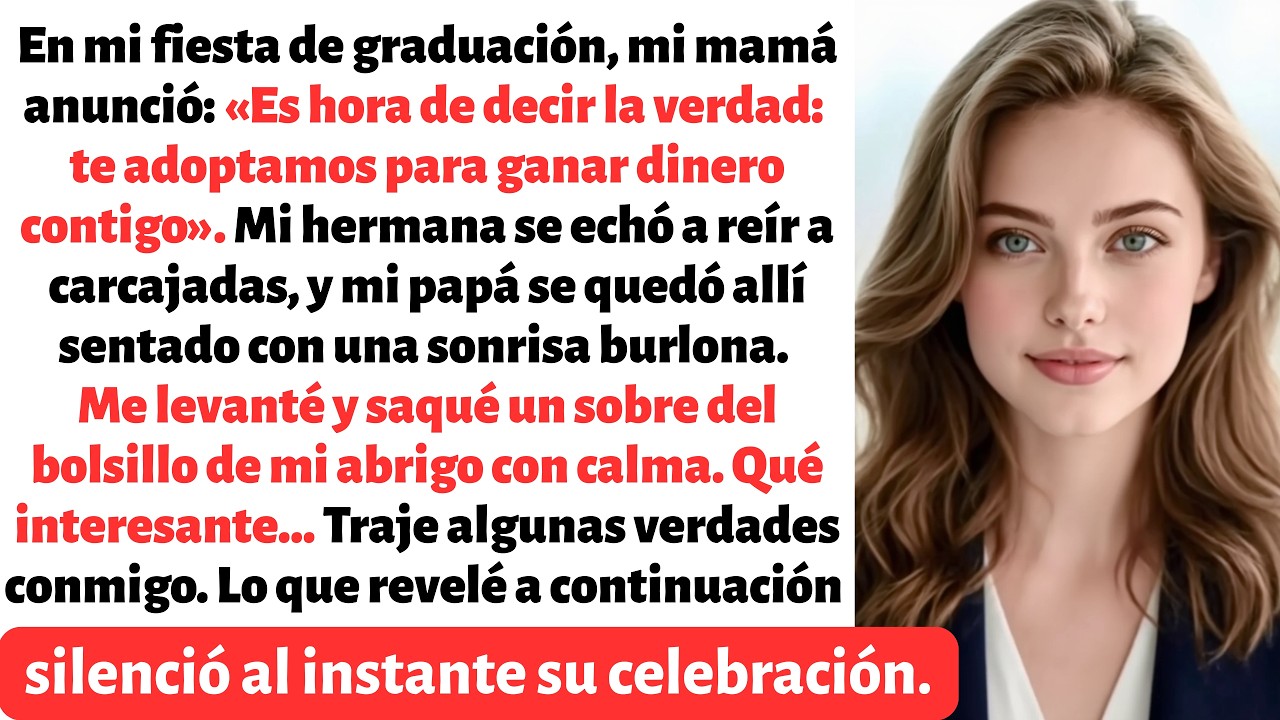 En mi fiesta de graduación, mis padres anunciaron que me adoptaron para ganar dinero conmigo..
