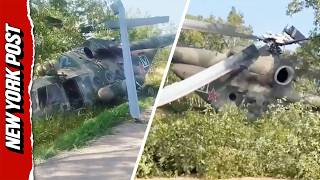 Russian MI-8 Helicopter Crash Lands on Highway in Wild Scene