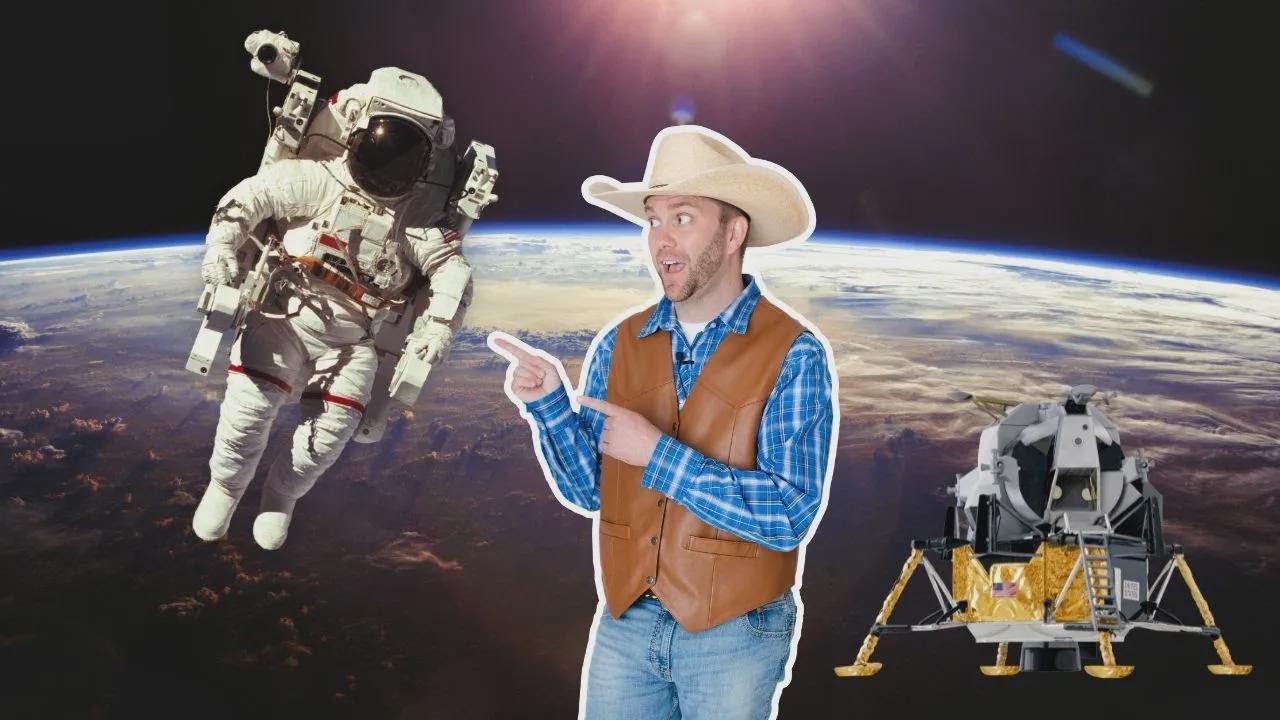 Explorando o módulo lunar e o rover espacial com Cowboy Jack