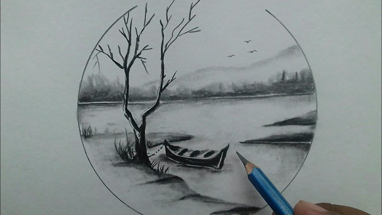 Landscape drawing in pencil | village scenery | Easy | Landscape pencil  drawings, Landscape drawings, Drawing scenery