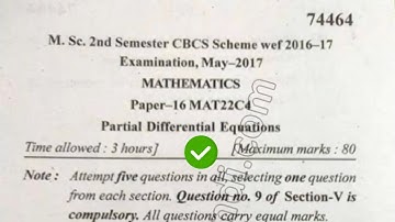 2017 Mdu MSc Mathematics 2nd Sem Partial Differential Equations Question Paper