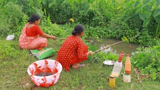 Fishing Video | the village girl showed me what fish she caught from the canal | fish hunting