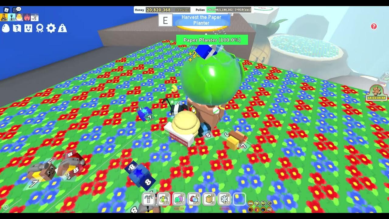 harvesting a full grown paper planter in bee swarm simulator YouTube