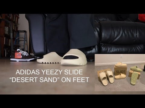 yeezy slide desert sand on feet