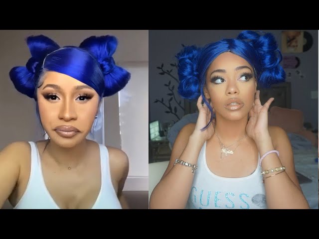 FINALLY! WATCH ME RECREATE, CARDI B ELECTRIC BLUE HAIR + BOW BUNS