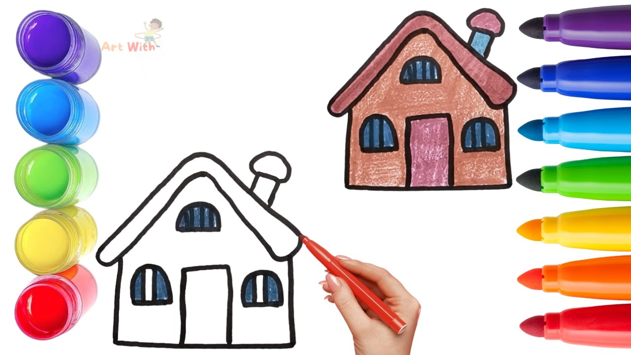 How To Draw cute House Drawing, Painting & Coloring For Kids and ...