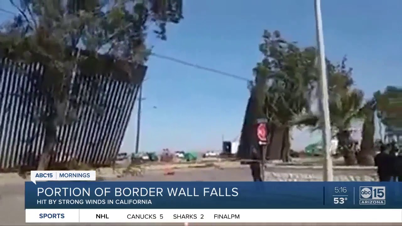 Border wall panels toppled by wind YouTube