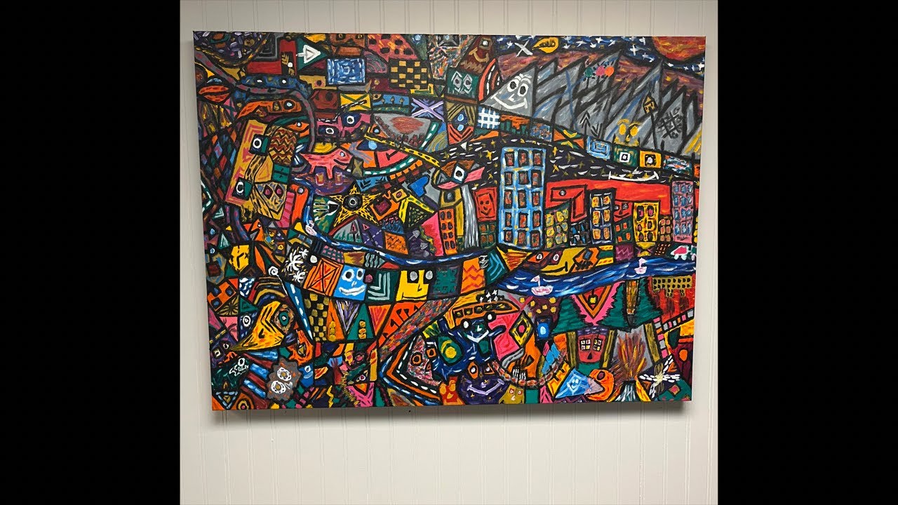 Almost Done My Large Abstract Oil Painting - Watch Me Paint A Chaotic Doodle Painting!