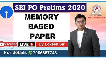 Memory Based Paper for SBI PO Prelims | 4th January | Lokesh Sharma Sir