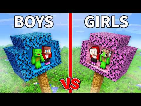 BOYS vs GIRLS: Mikey and JJ TREE BASE BATTLE in Minecraft!
