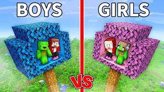 BOYS vs GIRLS: Mikey and JJ TREE BASE BATTLE in Minecraft!