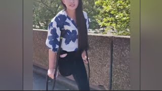 The Beautiful Woman Is An Amputee And Walks With An Artificial Leg And Crutches #Amputee