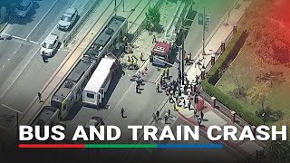 Bus and train crash in Los Angeles, injuring dozens