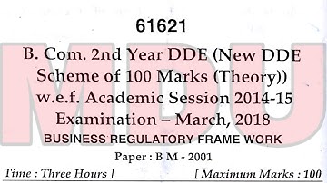 B.com 2nd Year dde (New Annual Distance) Business Regulatory Framework Question Paper Mdu March 2018