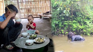 The boy cooks pig bran, raises pigs and chickens, makes rice and chicken for the baby to eat