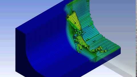 Ansys Workbench explicit dynamics cutting of AlSi 1045 with semi circle chip step example 5