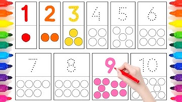 숫자놀이 | 점선 숫자따라 쓰고 1부터 10까지 갯수세기 | 숫자만큼 동그라미 색칠하기 | 유아영어 숫자세기