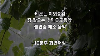 비오는 야외풍경🌙 잠 잘때 듣기 좋은 음악🎵 잠 잘오는 수면유도음악 불면증 해소 음악 -10분후 화면꺼짐-