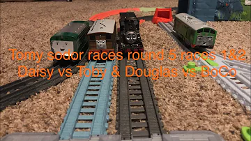 Tomy sodor races round 5 races 1 & 2 Daisy vs Toby & Douglas vs BoCo