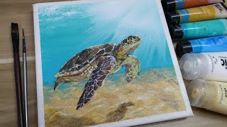 Relaxing acrylic painting # 70/ Easy art / step by step / How to paint a sea Turtle