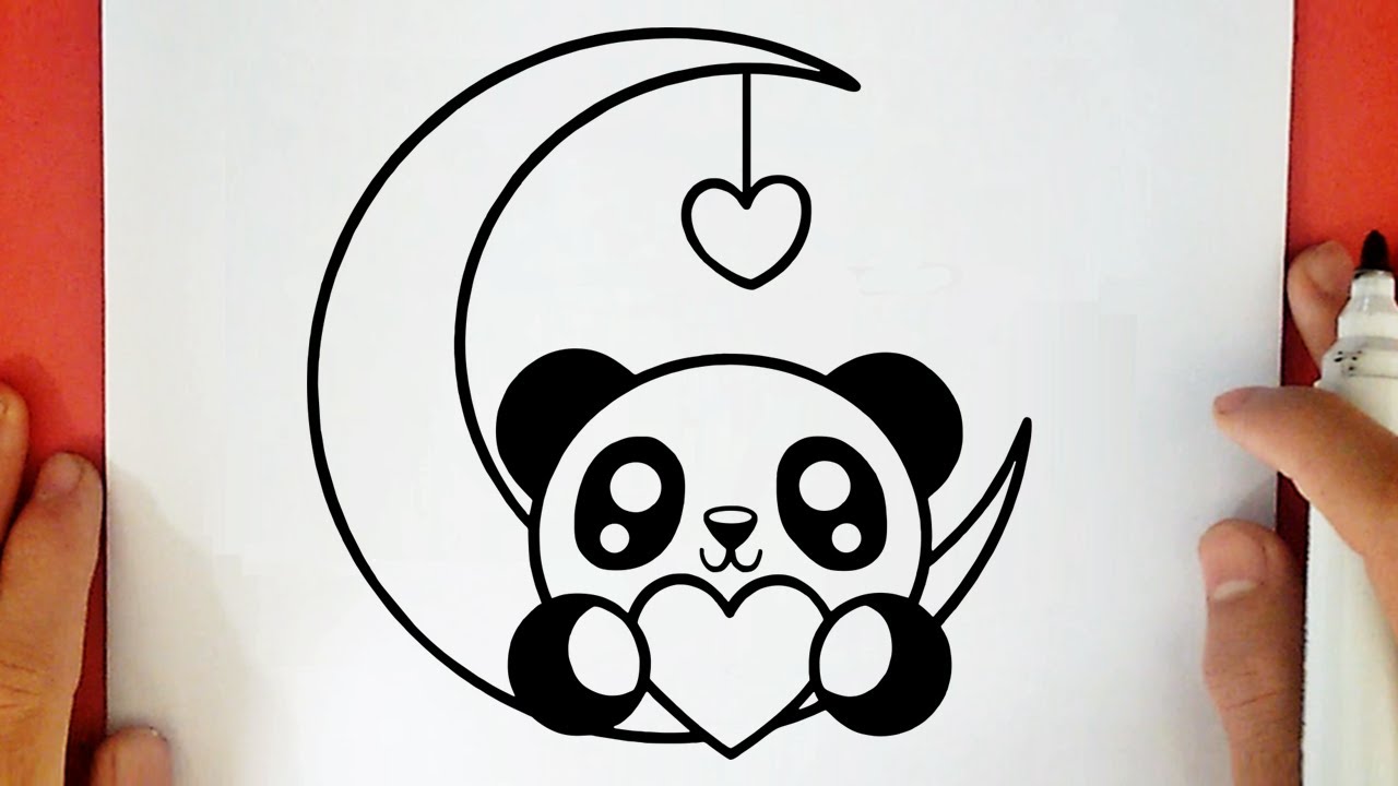 HOW TO DRAW A CUTE PANDA AND MOON 
