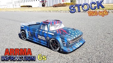 Arrma Iinfraction 6s V2 stock 77.4 MPH Speed test